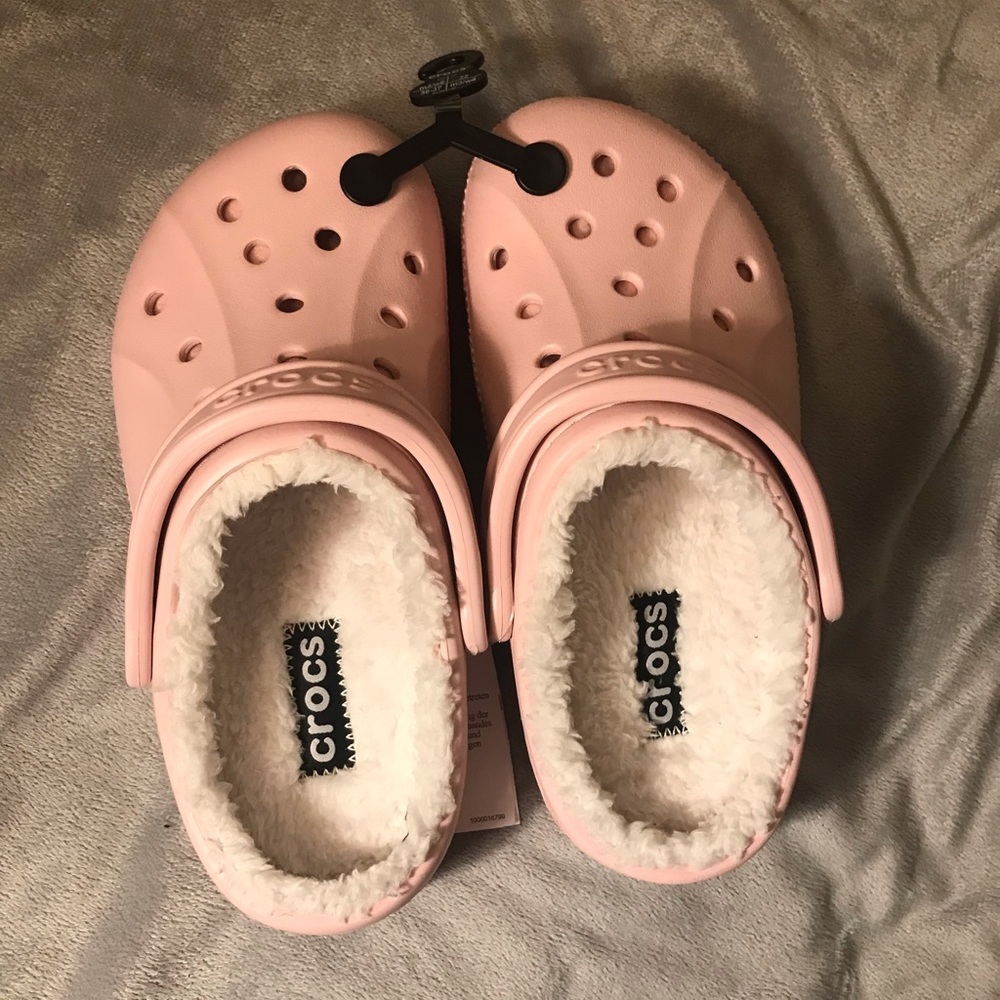 Pink Crocs with fur